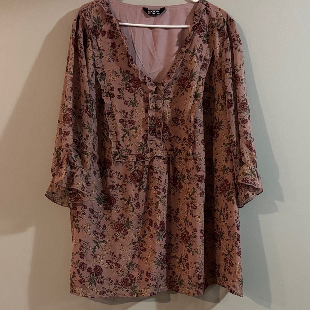 BloomChic Dusty Rose Floral Ruffle Peasant Top
